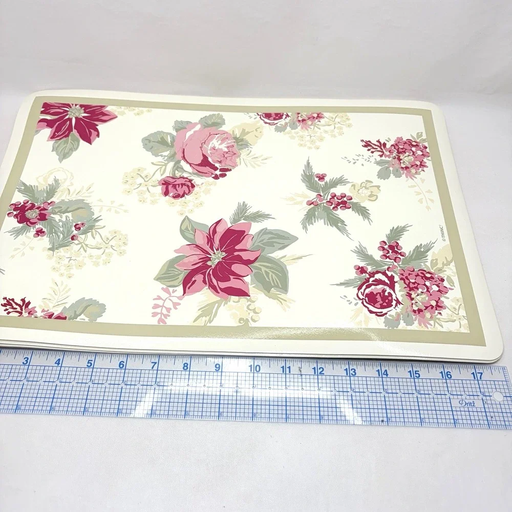 Vintage 4 Christmas Placemats Holiday Time Vinyl Foam Floral Poinsettia Cottage